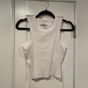 NWOT Madewell Size L White Soft Ribbed Cropped Racerback Tank Top